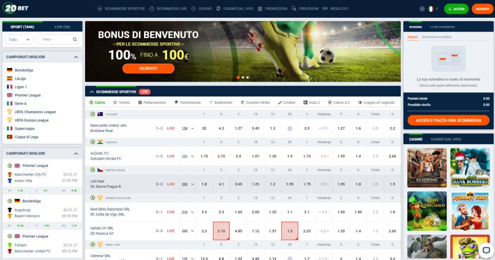 20Bet homepage - registrazione e bonus benvenuto 2026