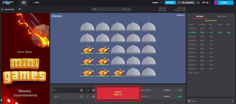Immagine di Cashout del mini-gioco Chicken MyStake
